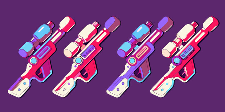 Stylized Water Blasters Vector Illustration With Purple And Pink Tones