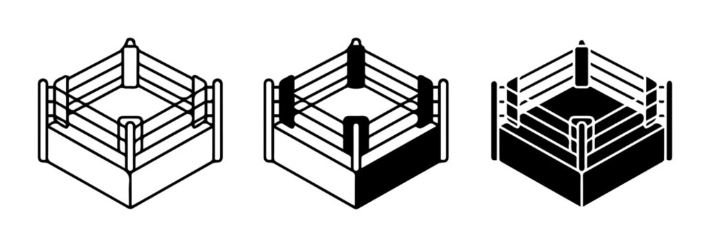 Boxing Ring Icons, Combat Sports Arena Vector Graphics, Fighting Championship Stage Set