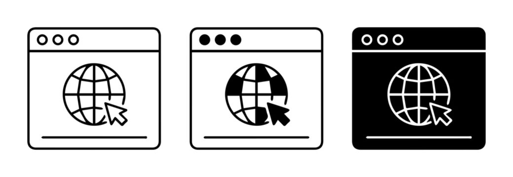 Web Browser Icons, Internet Navigation Symbols, Global Network Access Graphics