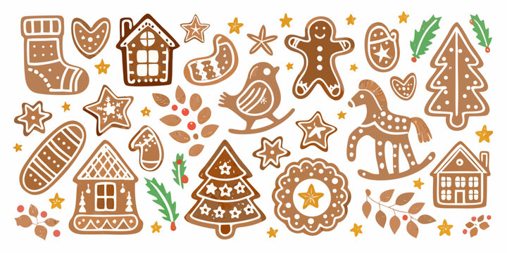 Gingerbread Cookies And Festive Decorations A Watercolor Pattern
