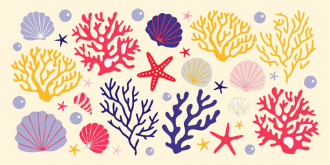 Coral Reef Illustration With Shells And Starfish Vector Pattern © Sukla