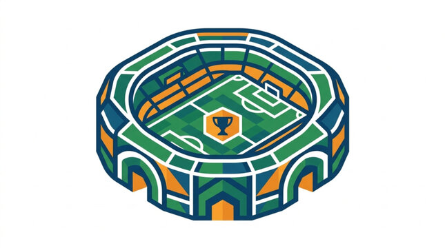 Aerial view of a colorful empty stadium design.