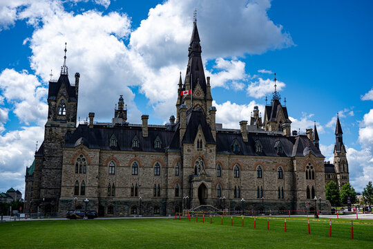 View of the West Block on Parliament Hill in Ottawa. Ottawa, Canada - June 24, 2026.
