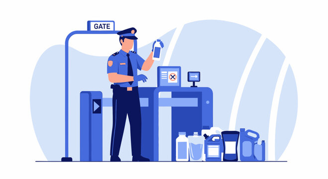 Security Officer Inspecting Liquids at Airport Gate