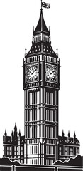 Fototapeta premium Big Ben, London landmark, clock tower, black and white vector illustration, iconic architecture