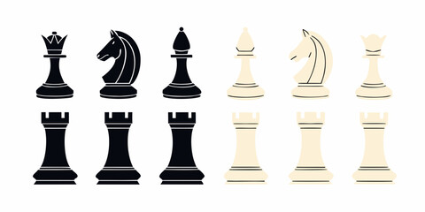 Chess Pieces Vector Illustration Black And White Set On White Background © Dipu