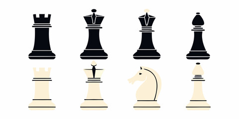 Chess Pieces Set Black And White Vector Illustration On White Background © Dipu