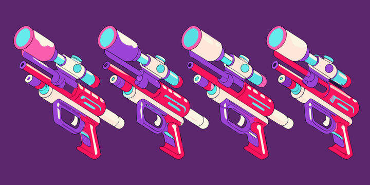 Stylized Water Blasters Isometric Vector Illustration With Vibrant Colors