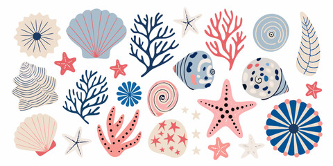 Seashells Starfish And Coral A Decorative Vector Illustration Collection © Dipu
