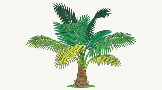 Ilustra&ccedil;&atilde;o vetorial detalhada de uma palmeira tropical com folhas verdes vibrantes e tronco texturizado, isolada em um fundo branco limpo para design gr&aacute;fico e projetos bot&acirc;nicos.