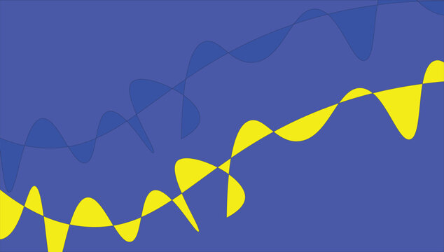 Abstract overlapping blue and yellow sinusoidal waves on smooth background modern dynamic oscillation decorative vector artwork