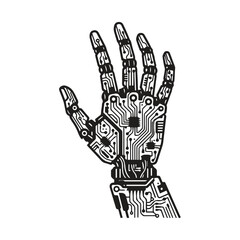 Naklejka premium Robotic hand with printed circuit board pattern technology mechanical