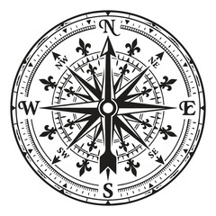 Decorative nautical compass with fleur-de-lis nautical navigation direction © kuhinur