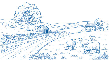 Fototapeta premium Serene countryside landscape with sheep grazing
