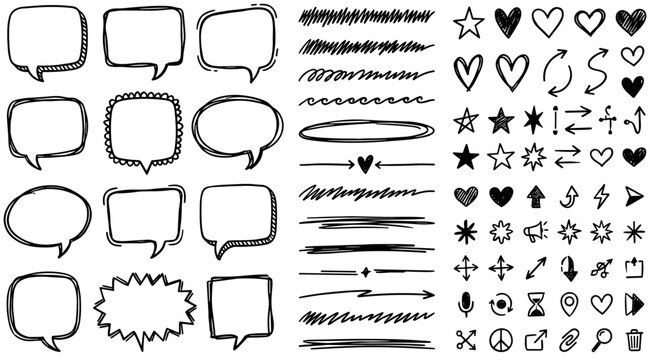speech bubbles doodles and decorative elements collection