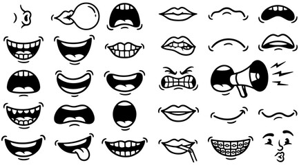 Fototapeta premium Collection of cartoon mouths and facial expressions