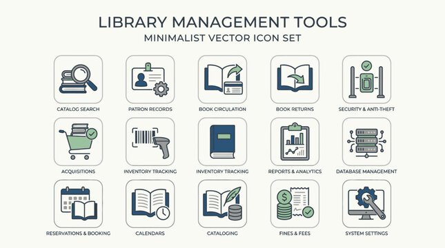 Library Management System Icons Vector.