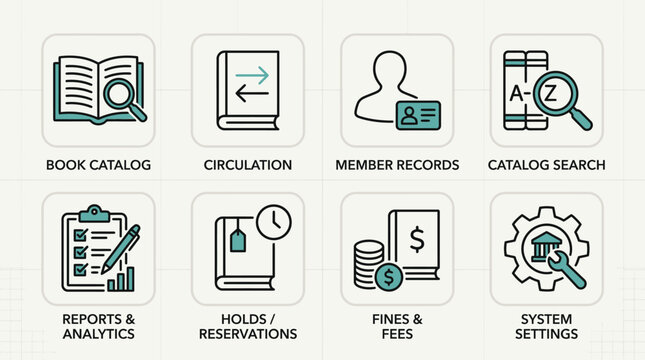 Library management system icons.