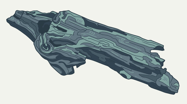 Ilustra&ccedil;&atilde;o vetorial de um peda&ccedil;o de madeira flutuante com texturas org&acirc;nicas e tons de azul, isolado em um fundo neutro para projetos de design gr&aacute;fico e natureza.