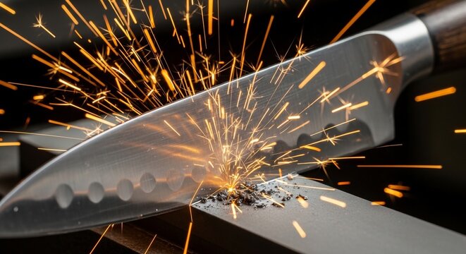 Knife blade sharpening sparks
