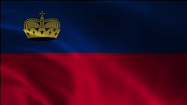 National Liechtenstein Banner Footage Animation Loopable Flow Emblem Patriotism Breeze Silk Satin Backdrop Motion Fluttering Flag