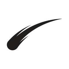 Curved black silhouette graphic of a comet tail with meteorite, astronomy © saharima
