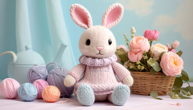 Knitted bunny rabbit easter theme