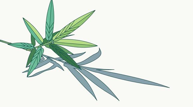 Ilustraci&oacute;n vectorial de una rama de bamb&uacute; con hojas verdes detalladas y una sombra proyectada sobre un fondo blanco minimalista, ideal para dise&ntilde;o gr&aacute;fico y decoraci&oacute;n bot&aacute;nica.