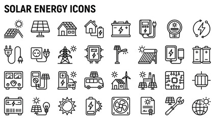 “Renewable Solar Energy and Power Line Icons Collection” © G