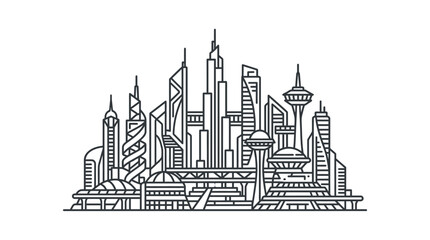Obraz premium Expansive futuristic metropolis skyline with diverse architectural structures.