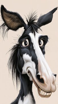 Funny caricature illustration of a goofy horse character with big teeth and silly face