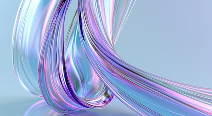 Fototapeta premium Abstract metallic ribbon curves with colorful reflections on light