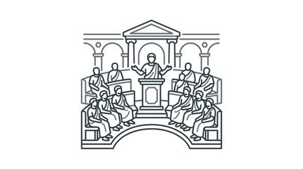 Obraz premium Line art of ancient Roman senate assembly session.