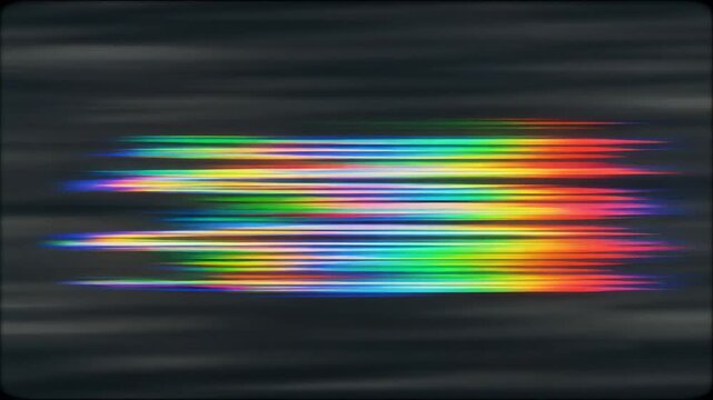 A fast glitch transition with pixel effects creates a colorful display.