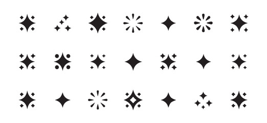 Fototapeta premium Decorative Black Sparkle and Twinkle Star Icons Set