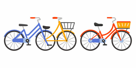 Fototapeta premium Four Flat Design Bicycles Lined Up Against A White Background