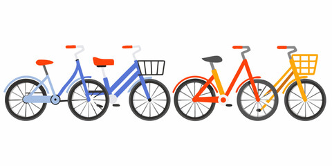 Fototapeta premium Four Flat Design Bicycles Lined Up Against A White Background