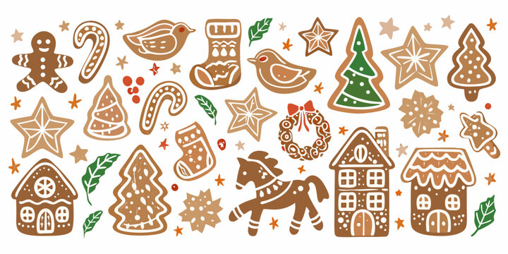 Gingerbread Cookies And Holiday Decorations A Vector Illustration