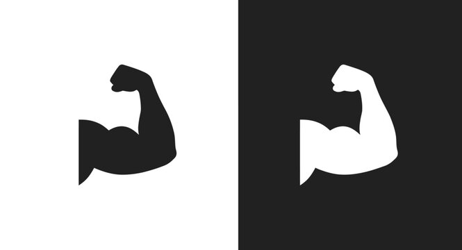 Flexed Arm Muscle Vector Silhouette Icon Representing Strength and Fitness Training
