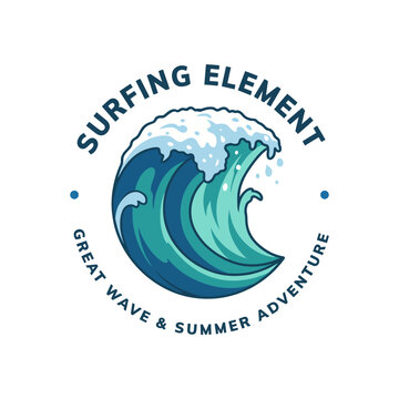 A vibrant depiction of a crashing wave reflects the exhilarating spirit of surfing and summer adventures, inviting the viewer to experience fun and excitement by the ocean.