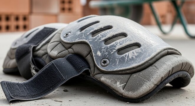 Worn knee pads on concrete surface