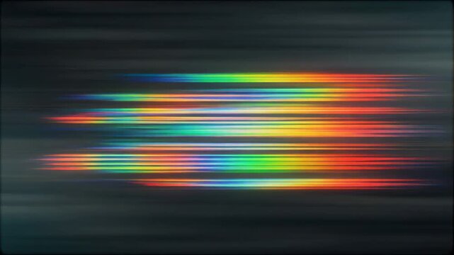 A vibrant, heavy glitch burst of colorful lights streaks rapidly across the dark screen.
