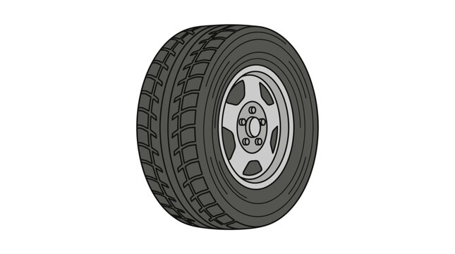 Automobile tire with silver wheel flat vector illustration on white background