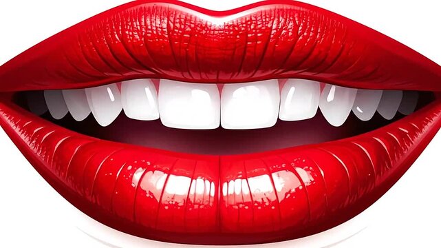 A close up view of bright red lips with white teeth