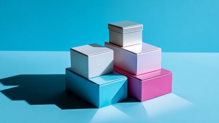Naklejka premium Pastel Product Packaging Boxes on Blue Background