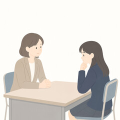 Fototapeta premium 二者面談・進路相談のイメージ（学校教育イラスト） シンプルで柔らかい絵柄