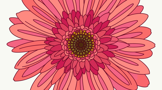 Piękna ilustracja graficzna r&oacute;żowej gerbery z wieloma płatkami, przedstawiająca szczeg&oacute;łowy kwiat w stylu wektorowym na czystym, jasnym tle, idealna do projekt&oacute;w dekoracyjnych.