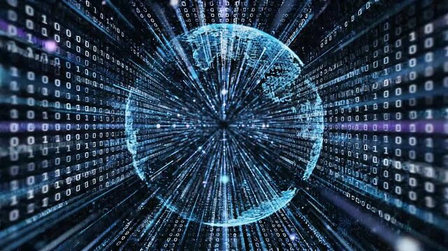 digital grid and number in virtual space ,represent data connections and global network concept,4k loop video
