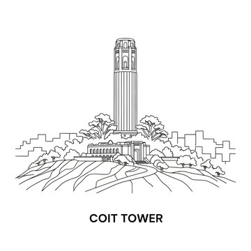 Coit Tower Landmark San Francisco Line Art Drawing