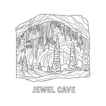 Jewel Cave Interior: Stalactites and Stalagmites in Underground Cavern
